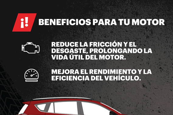 Infografía comparativa de los beneficios del aceite Motul Ngen 4 10W40, destacando la protección contra el LSPI, el uso de bases regeneradas RRBO y la reducción del 40% en la huella de carbono.