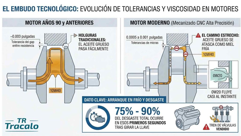 Infografía comparativa: El embudo tecnológico, evolución de tolerancias y viscosidades