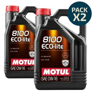 pack de dos garrafas de aceite sintético motul 8100 eco-lite 0w-16 de 5 litros